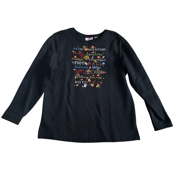 Quacker Factory Womens Sz Medium Black Fall Graphic Long Sleeve Shirt - Picture 1 of 9